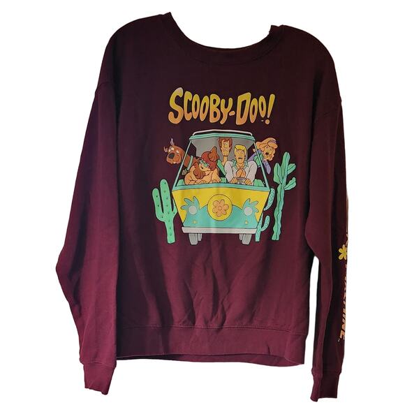Scooby-Doo Mystery Machine Scooby & Shaggy Burgundy Pull Over Sweatshirt Large - Picture 1 of 5